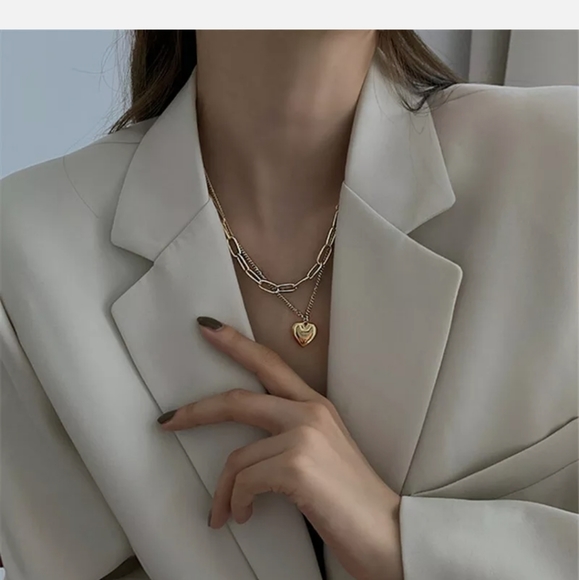 Double Layer Gold Tone Heart Necklace - Picture 3 of 11